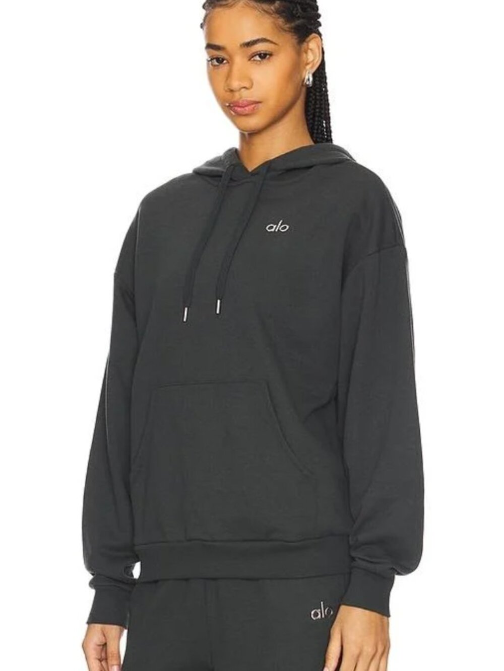 Alo Women's Black Yoga Accolade Long Sleeve Pullover Hoodie Size M